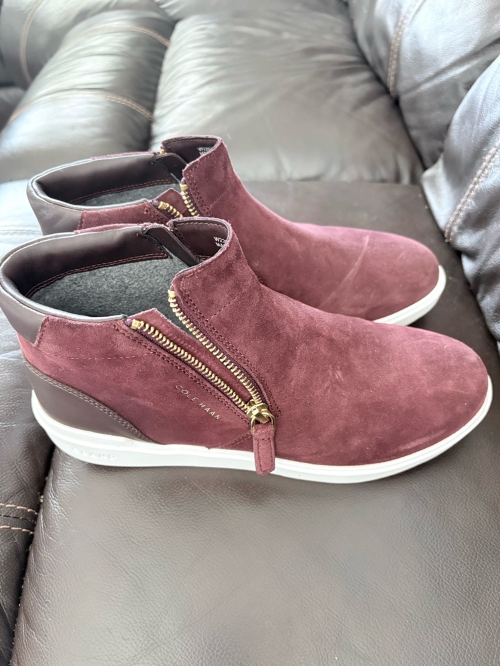 Cole Haan Burgundy Suede Side-Zip Sneaker Booties